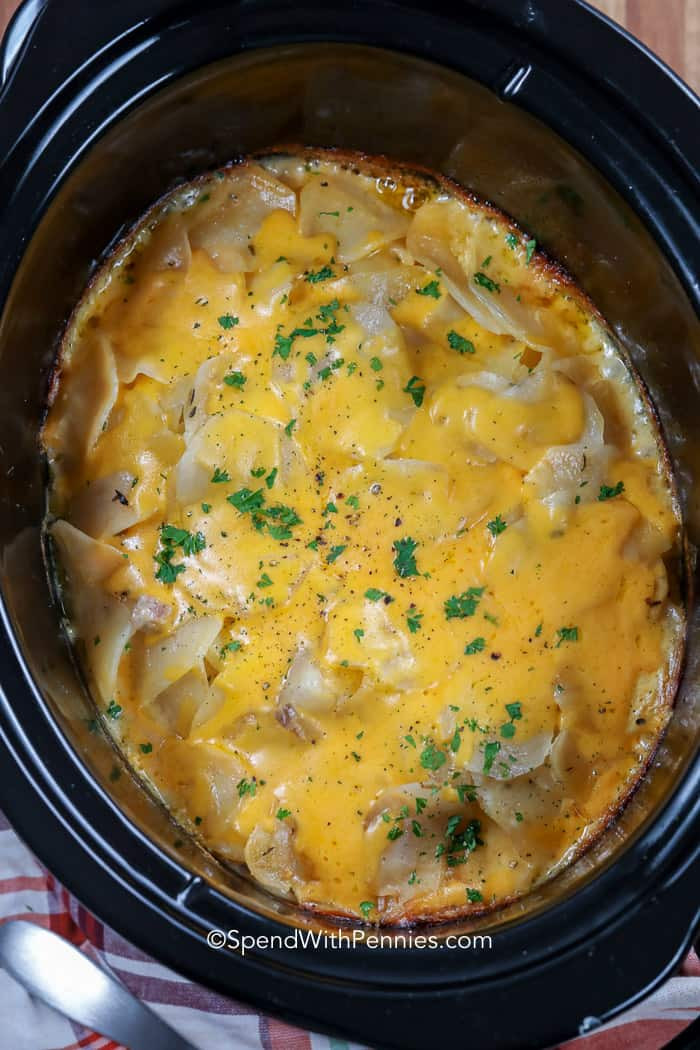 Scalloped Potatoes In Crock Pot
 Slow Cooker Cheesy Scalloped Potatoes Spend With Pennies