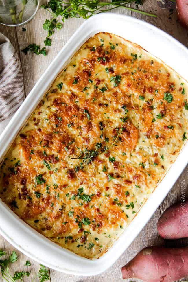 Scalloped Potatoes With Bacon
 Herb Scalloped Sweet Potatoes with Bacon and Gruyere