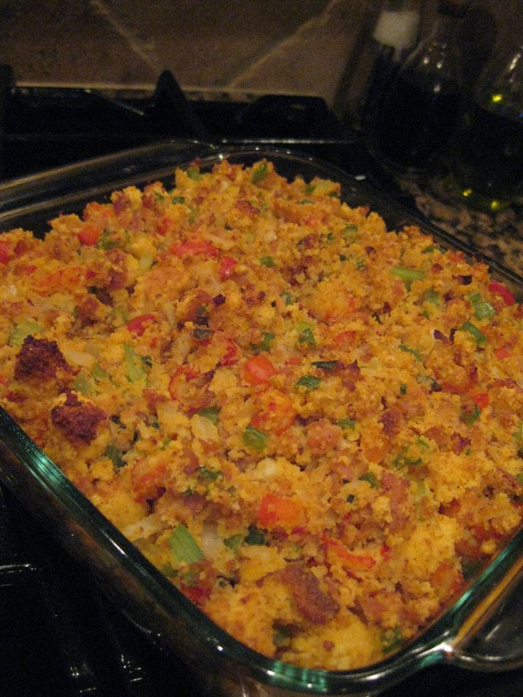 Seafood Cornbread Dressing
 Hey Good Lookin Whatcha Got Cookin Crawfish and Sausage