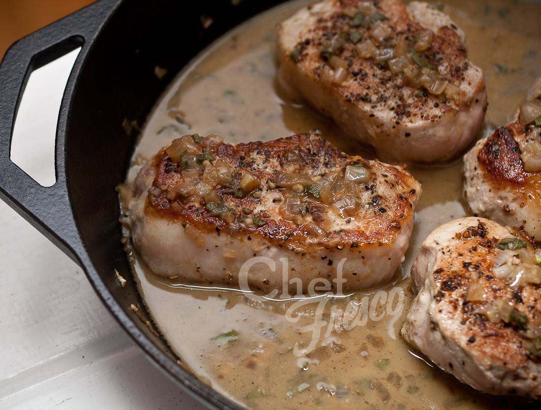 Seared Pork Chops
 Pan Seared Pork Chops with Garlic Sage Butter Sauce