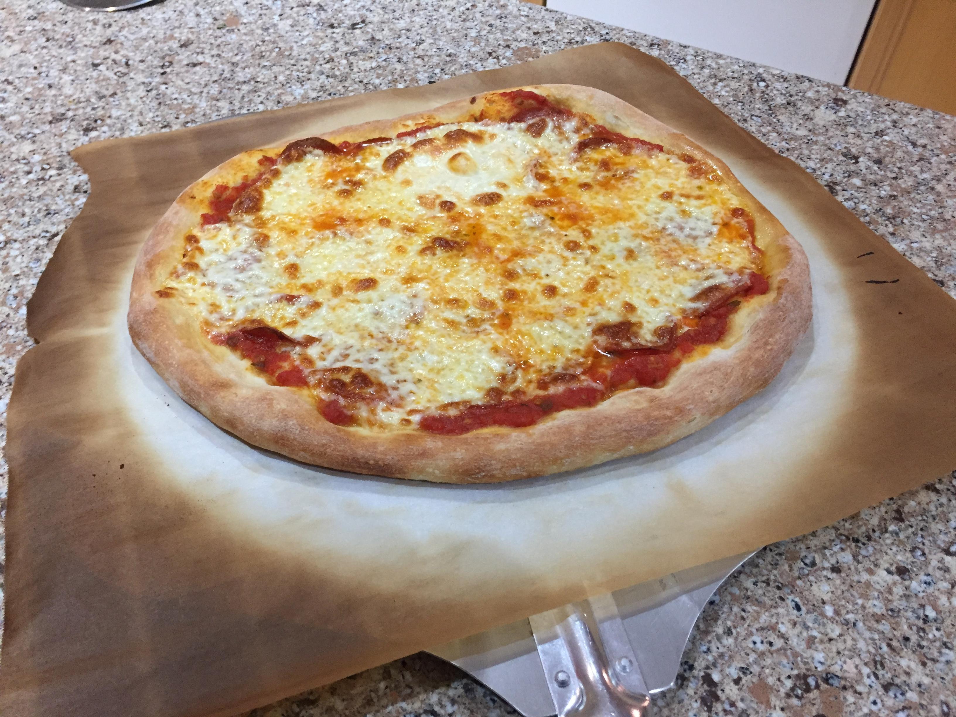 Serious Eats Pizza Dough
 Serious eats NY style dough and sauce with pepperoni Pizza