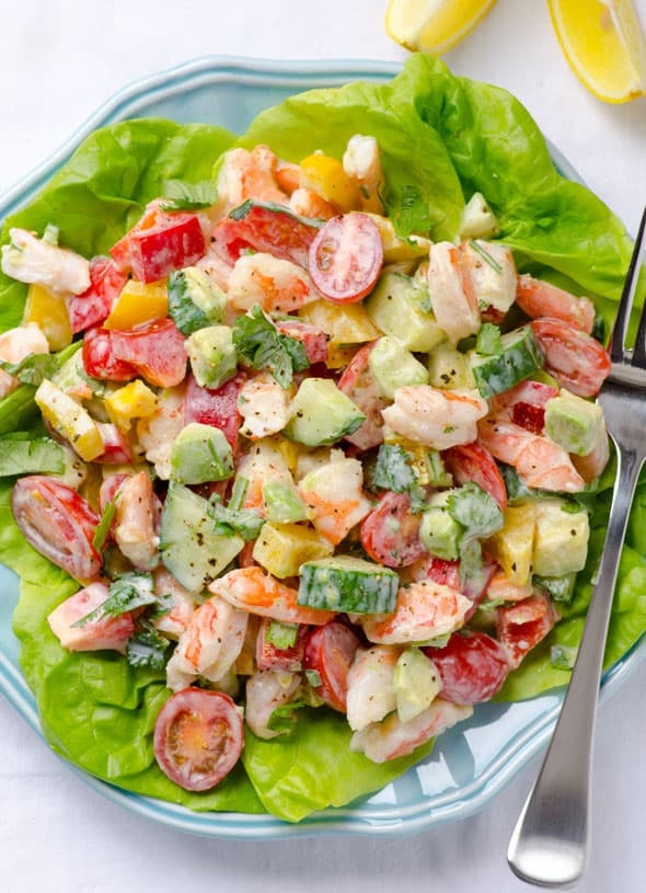 Shrimp Avocado Salad
 Shrimp Avocado Tomato Salad with Greek Yogurt Dressing