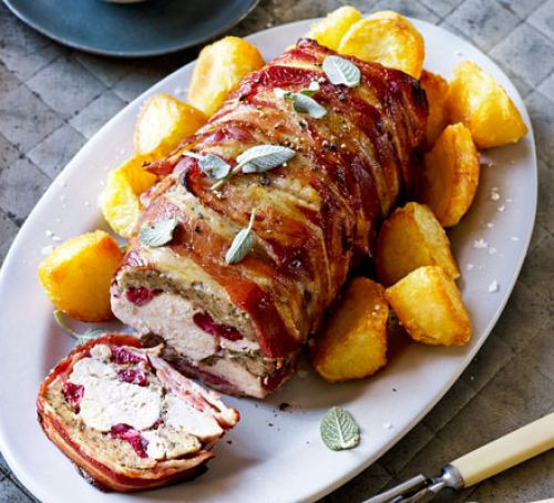 Simple Christmas Dinner
 Roast turkey breast wrapped in bacon recipe