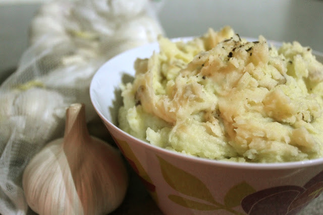 Skin On Mashed Potato
 Skin on mashed potato with roasted garlic and thyme