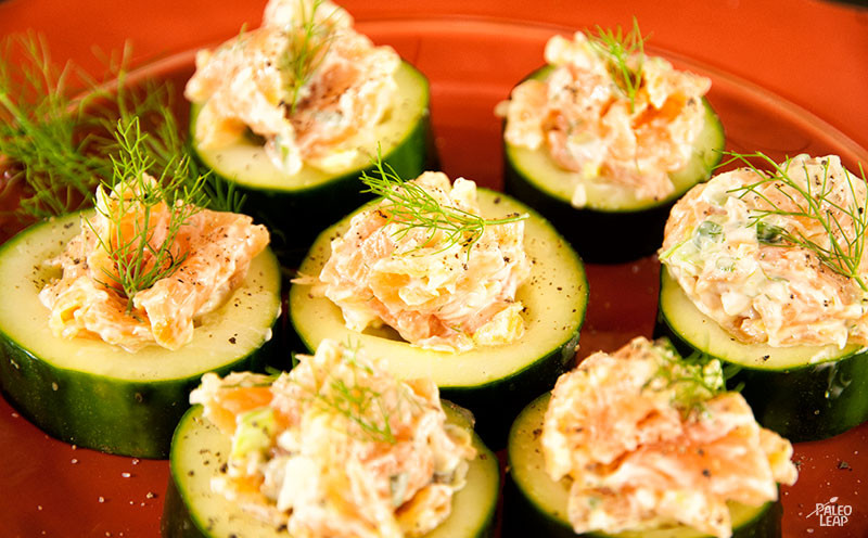 Smoked Salmon Appetizer With Cucumber
 Smoked Salmon Salad on Cucumber Slices