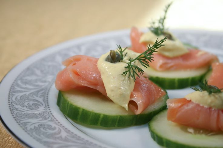 Smoked Salmon Appetizer With Cucumber
 Cucumber With Smoked Salmon Curry Mayonnaise Capers and