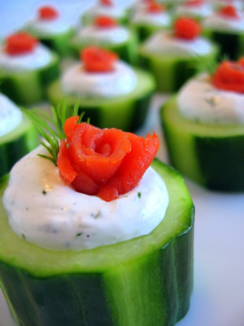 Smoked Salmon Appetizer With Cucumber
 Stuffed Cucumbers with Smoked Salmon Roses