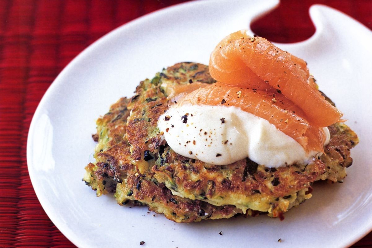 Smoked Salmon Recipe
 Zucchini fritters with sour cream and smoked salmon