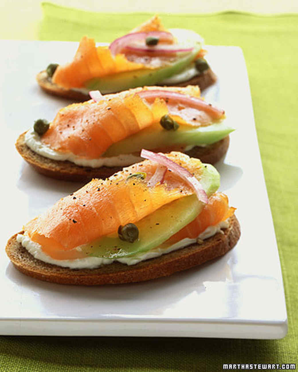 Smoked Salmon Recipe
 Rye Toasts with Smoked Salmon Cucumber and Red ion