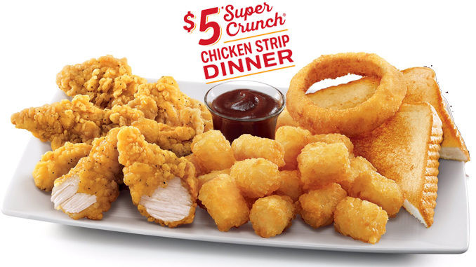 Sonic Chicken Dinner
 Sonic fers $5 Super Crunch Chicken Strip Dinner Chew Boom