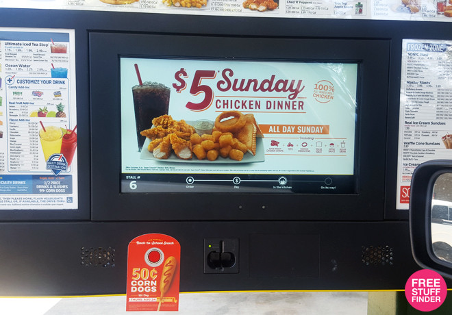 Sonic Sunday Chicken Dinner
 $5 Sunday Chicken Dinner at Sonic