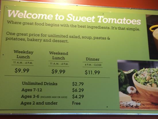 Souplantation Dinner Price
 Menu prices Picture of Sweet Tomatoes Kissimmee