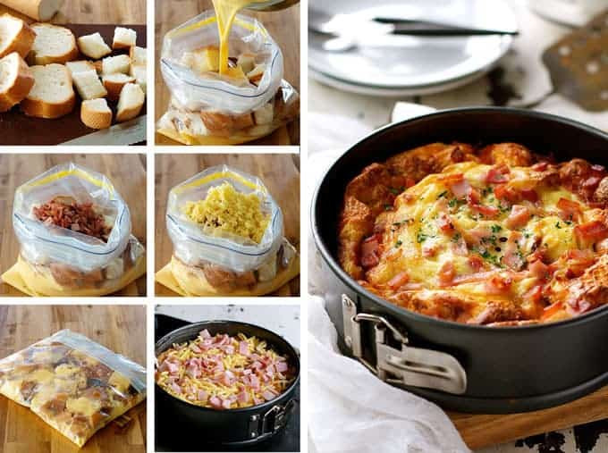 Stale Bread Recipes
 Cheese and Bacon Breakfast Strata Cake Bread Bake