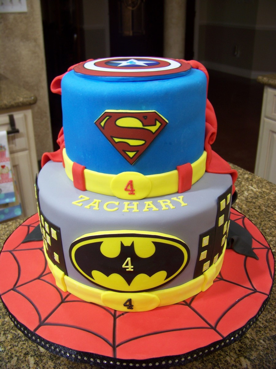 Superhero Birthday Cake
 Superhero Cake Spiderman Batman Superman & Captain