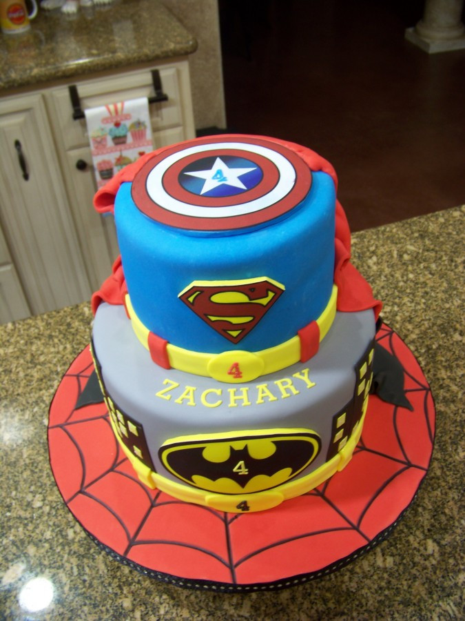 Superhero Birthday Cake
 Superhero Cake Spiderman Batman Superman & Captain