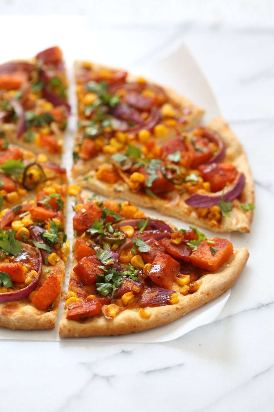 Sweet Potato Pizza
 BBQ Sweet Potato Pizza with homemade BBQ Seasoning Vegan