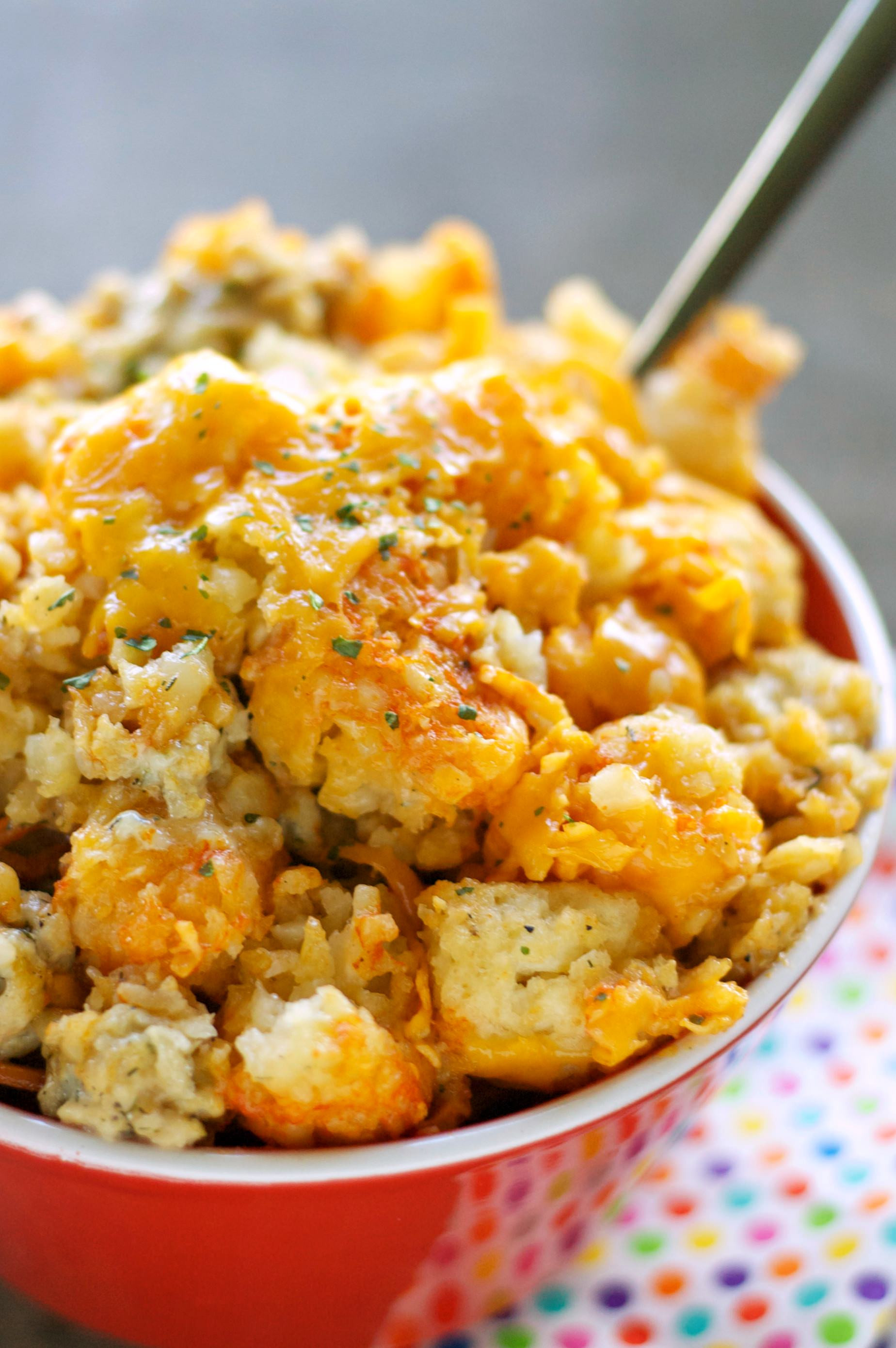 Tater Tots Casserole
 Slow Cooker Buffalo Chicken Tater Tot Casserole