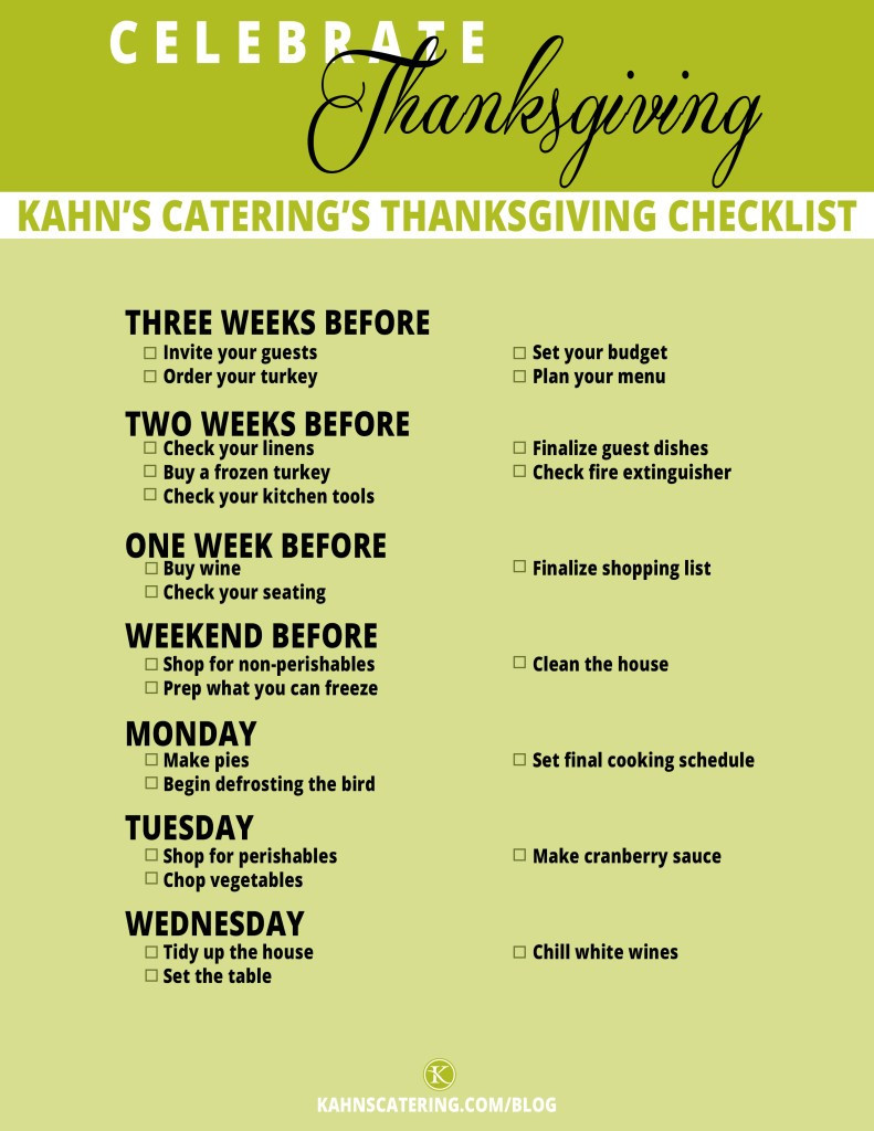 Thanksgiving Dinner List
 Thanksgiving Planning Checklist Kahns Catering