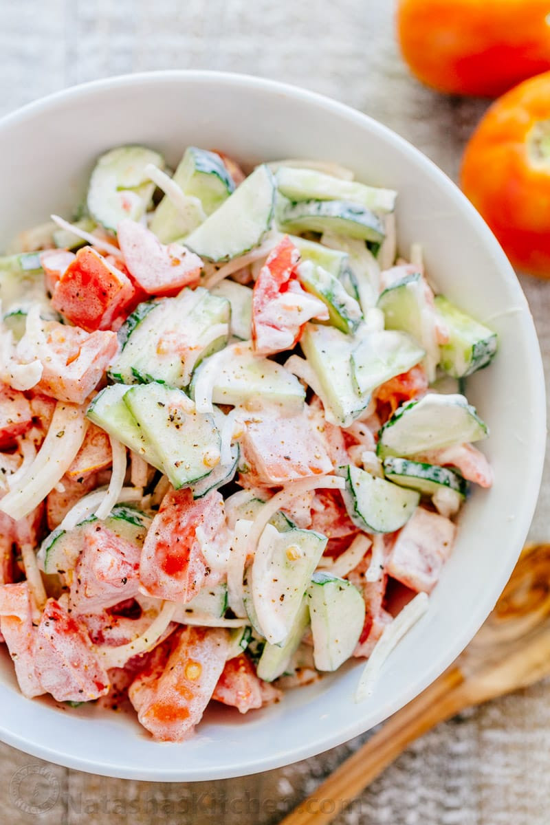 Tomato Onion Cucumber Salad
 floating cucumber tomato and onion salad