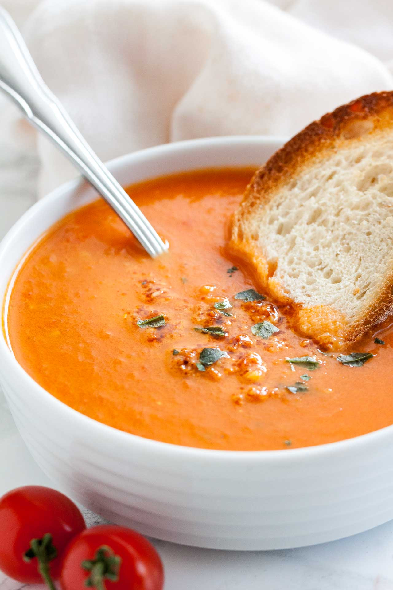 Tomato Soup Recipe
 Creamy Roasted Tomato Soup with Basil