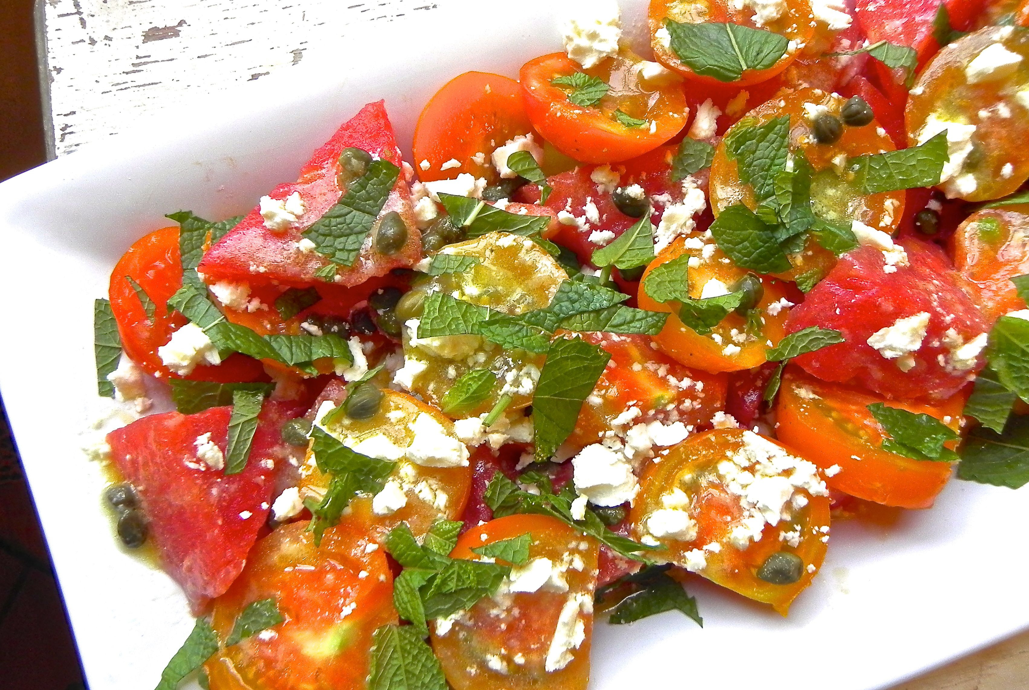 Tomato Watermelon Salad
 tomato watermelon salad with feta and mint