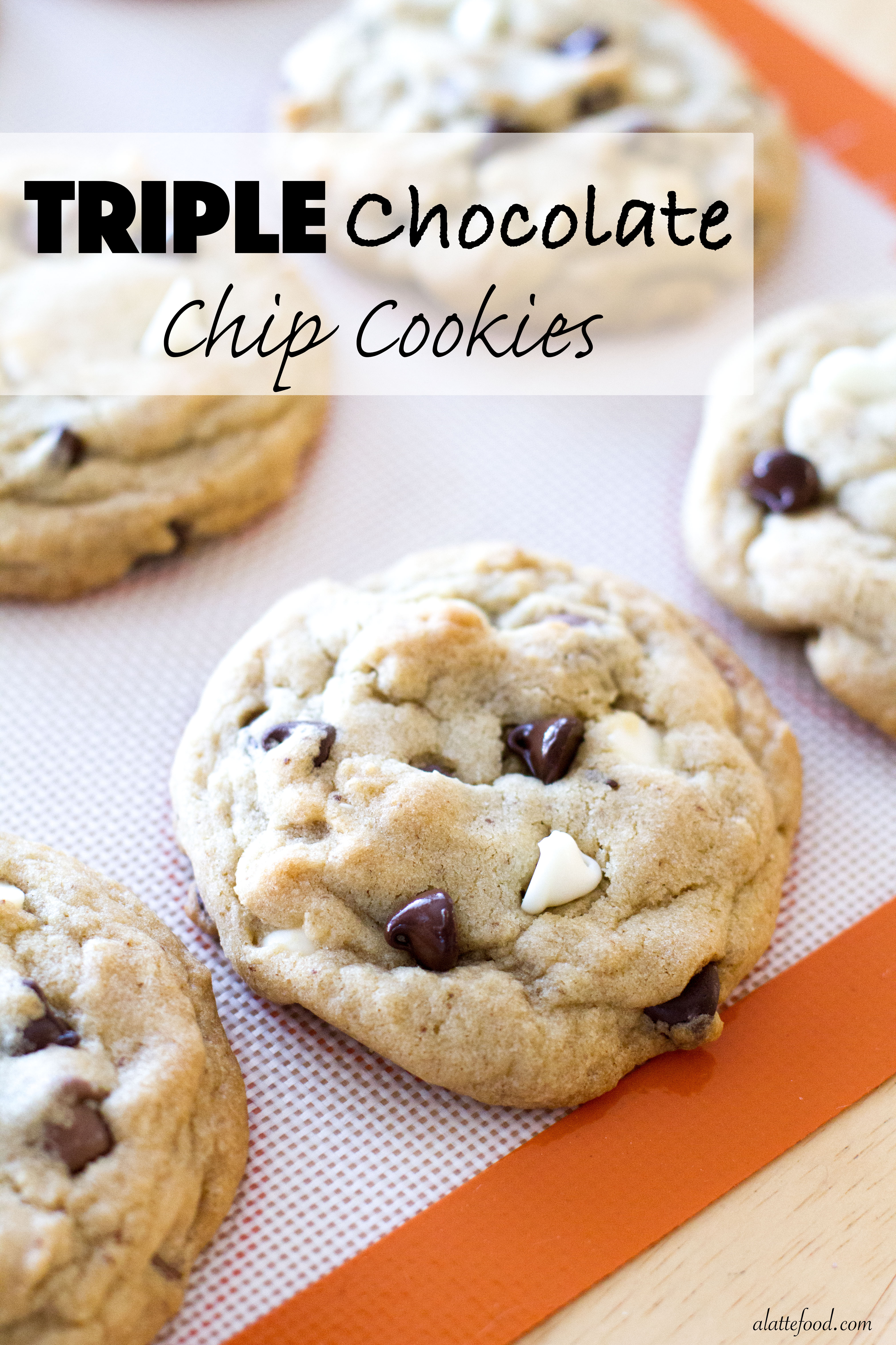 Triple Chocolate Chip Cookies
 Thick and Chewy Triple Chocolate Chip Cookies