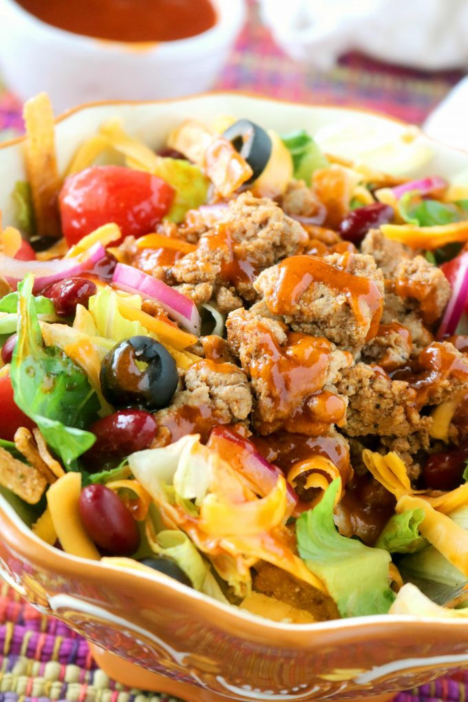 Turkey Taco Salad
 Healthy Taco Salad with Ground Turkey and Catalina Dressing