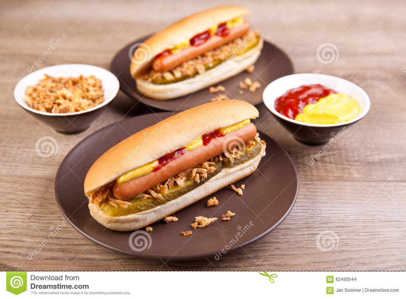 Two Hot Dogs
 Two Hot Dogs With Gherkin And ions Stock Image