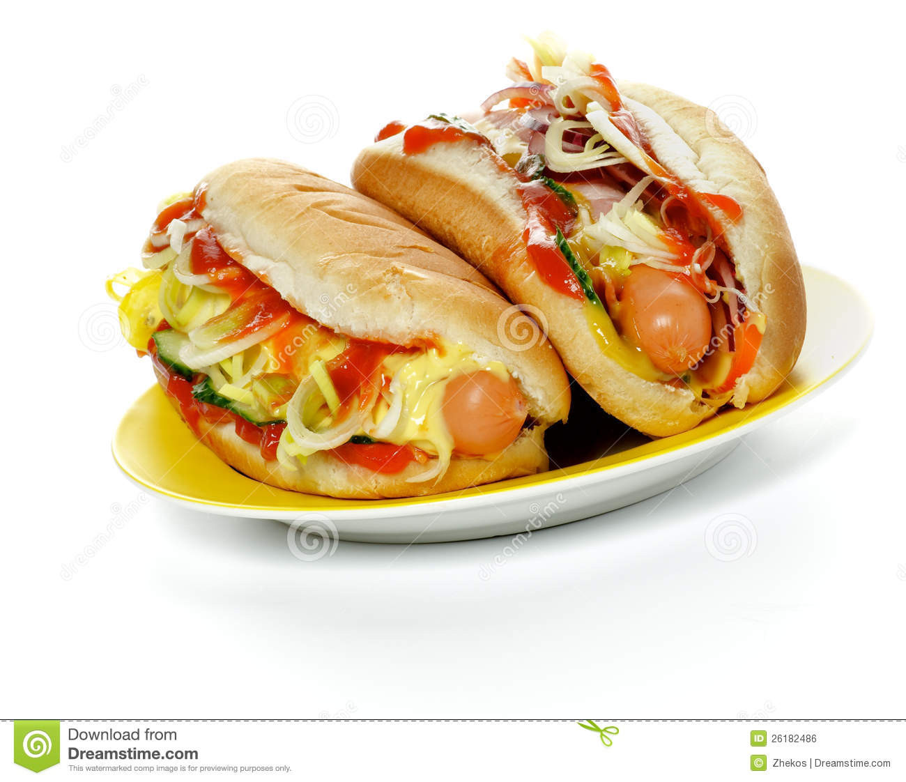 Two Hot Dogs
 Two Hot Dogs stock photo Image of ketchup ripe to