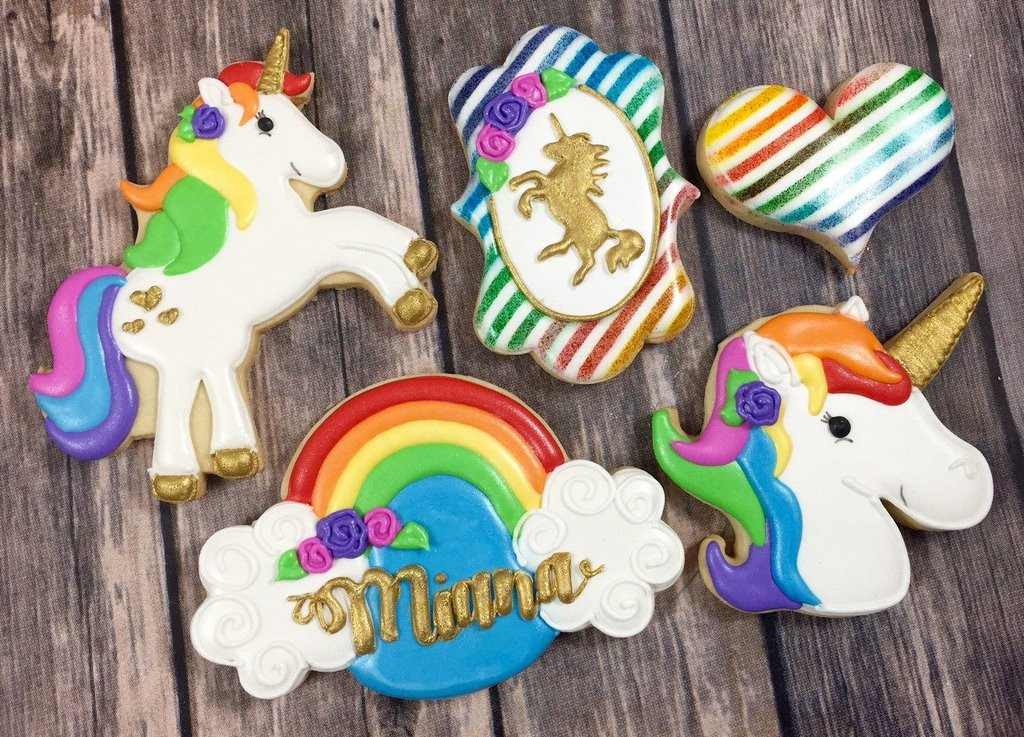 Unicorn Sugar Cookies
 Rainbow & Gold Unicorn Birthday Party Sugar Cookies — The