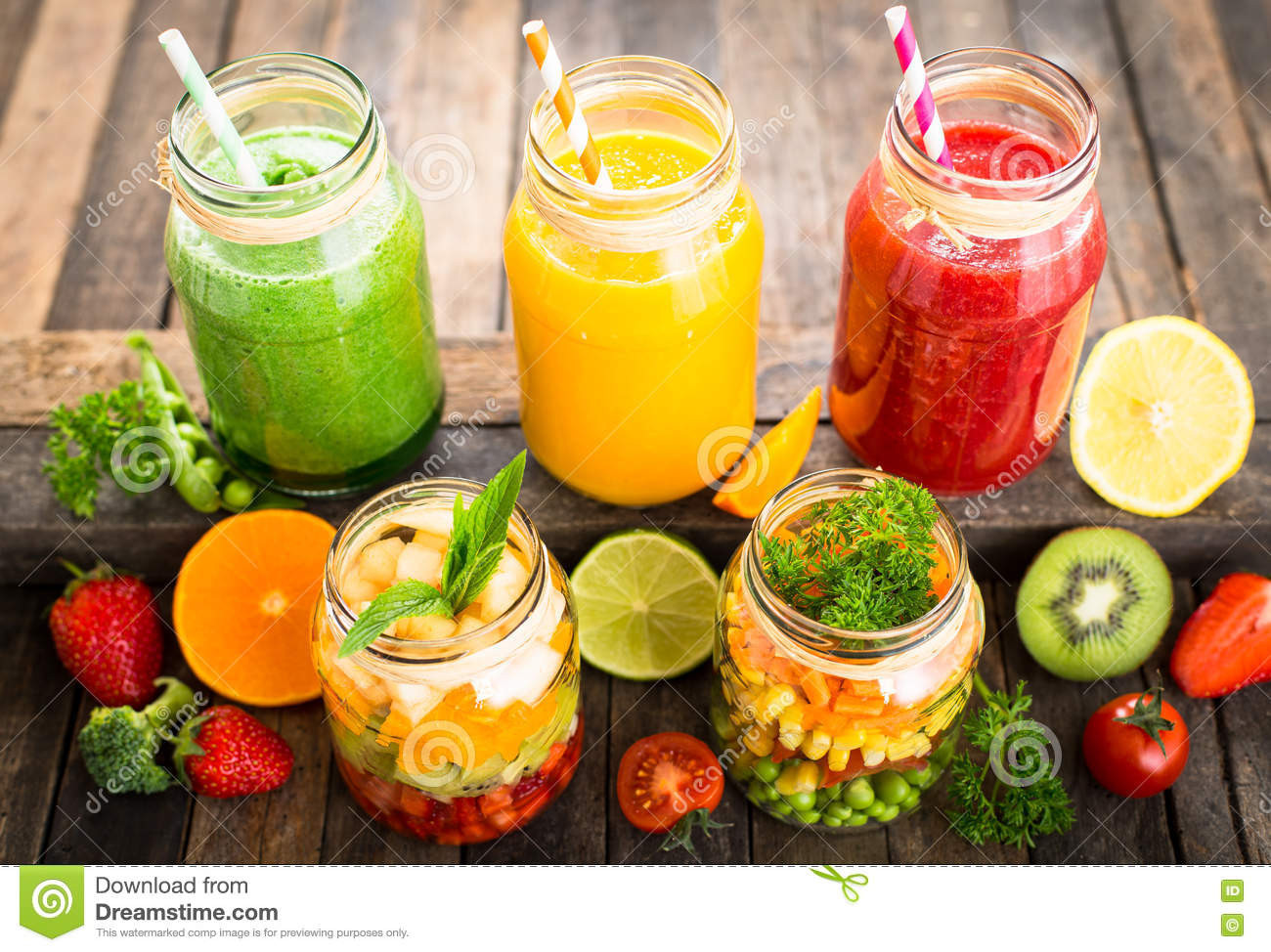 Vegetables And Fruits Smoothies
 Healthy Fruit And Ve able Salad And Smoothies Stock