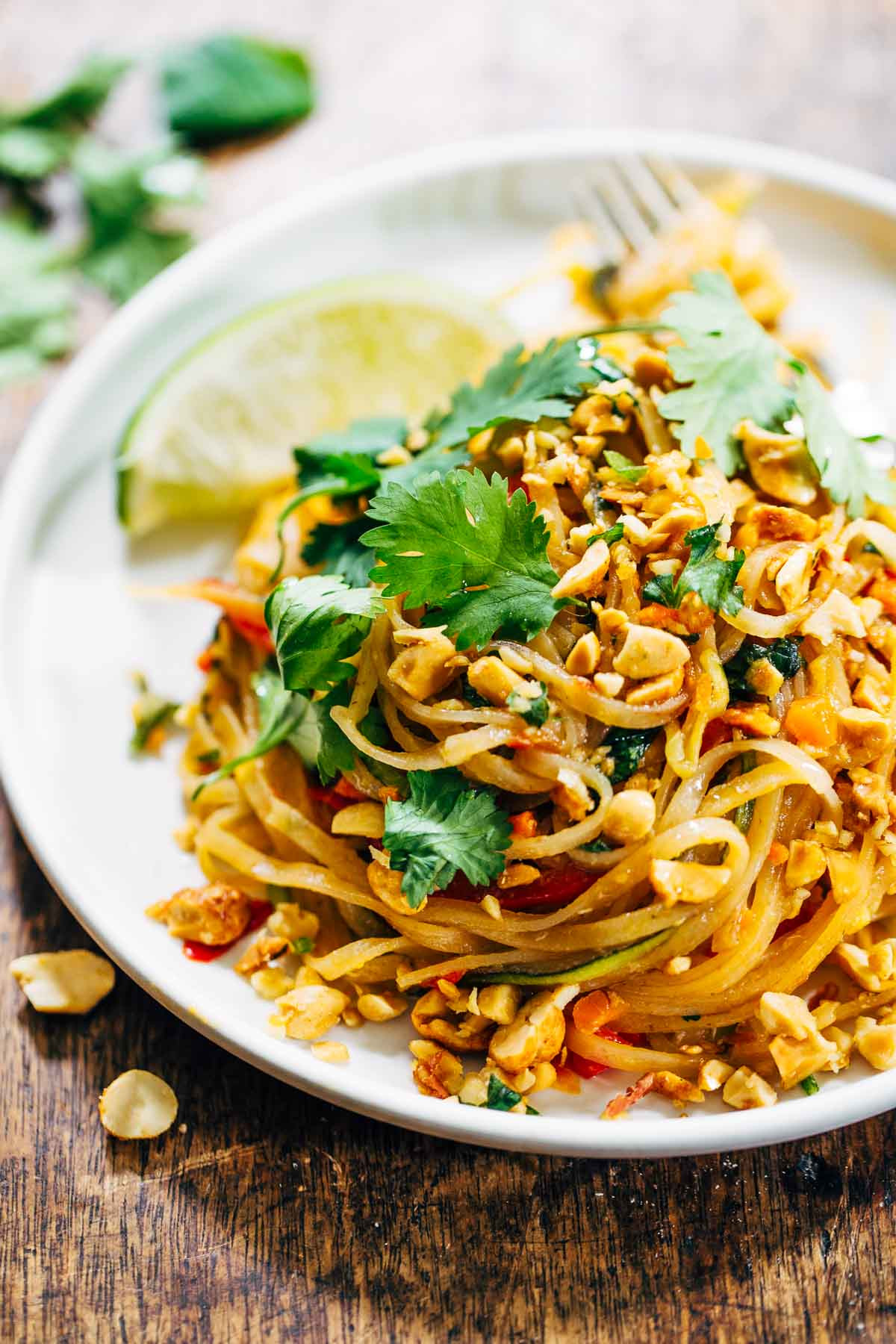 Vegetarian Pad Thai
 Rainbow Ve arian Pad Thai with Peanuts and Basil Pinch