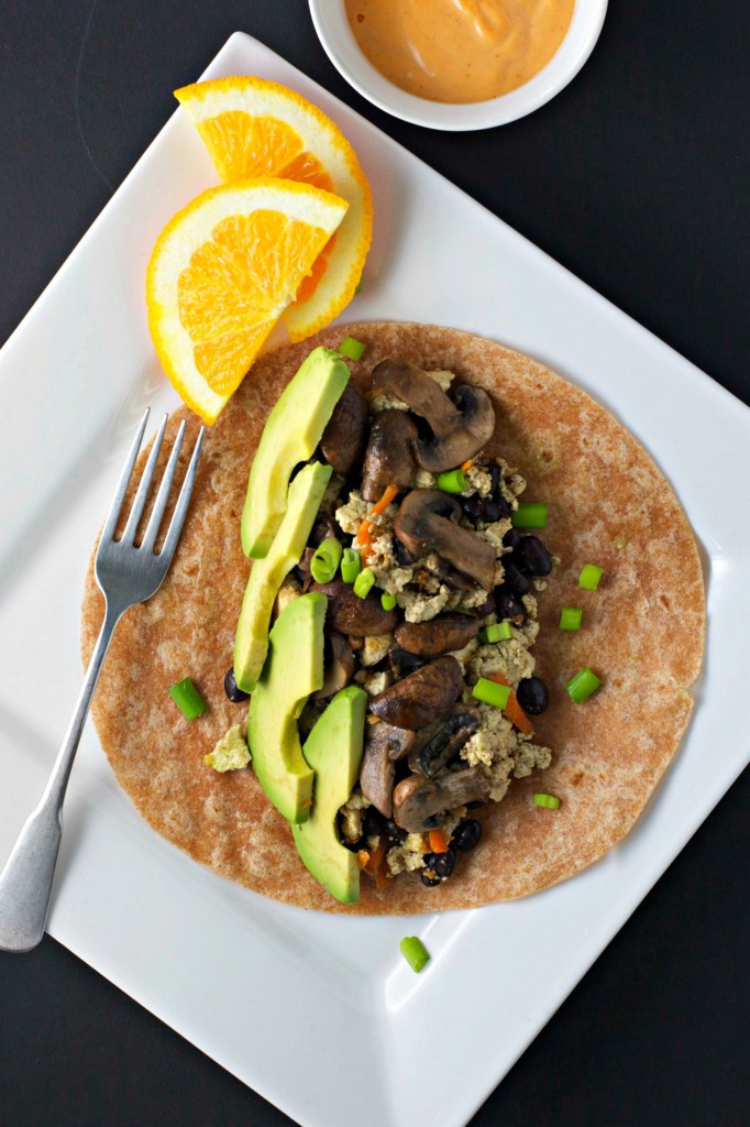 Vegetarian Protein Breakfast
 mushroom and avocado breakfast burrito BeginWithin Nutrition