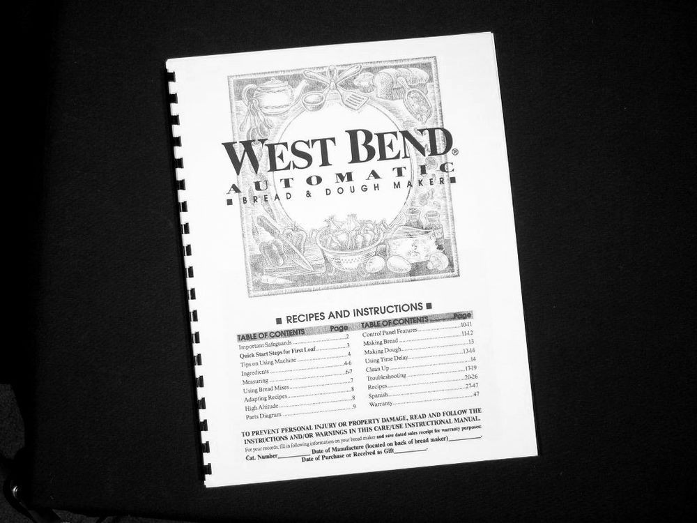 West Bend Bread Maker Recipes
 West Bend Bread Maker Machine Instruction Manual Recipes