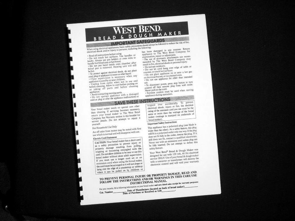 West Bend Bread Maker Recipes
 West Bend Bread Maker Machine Instruction Manual Recipes