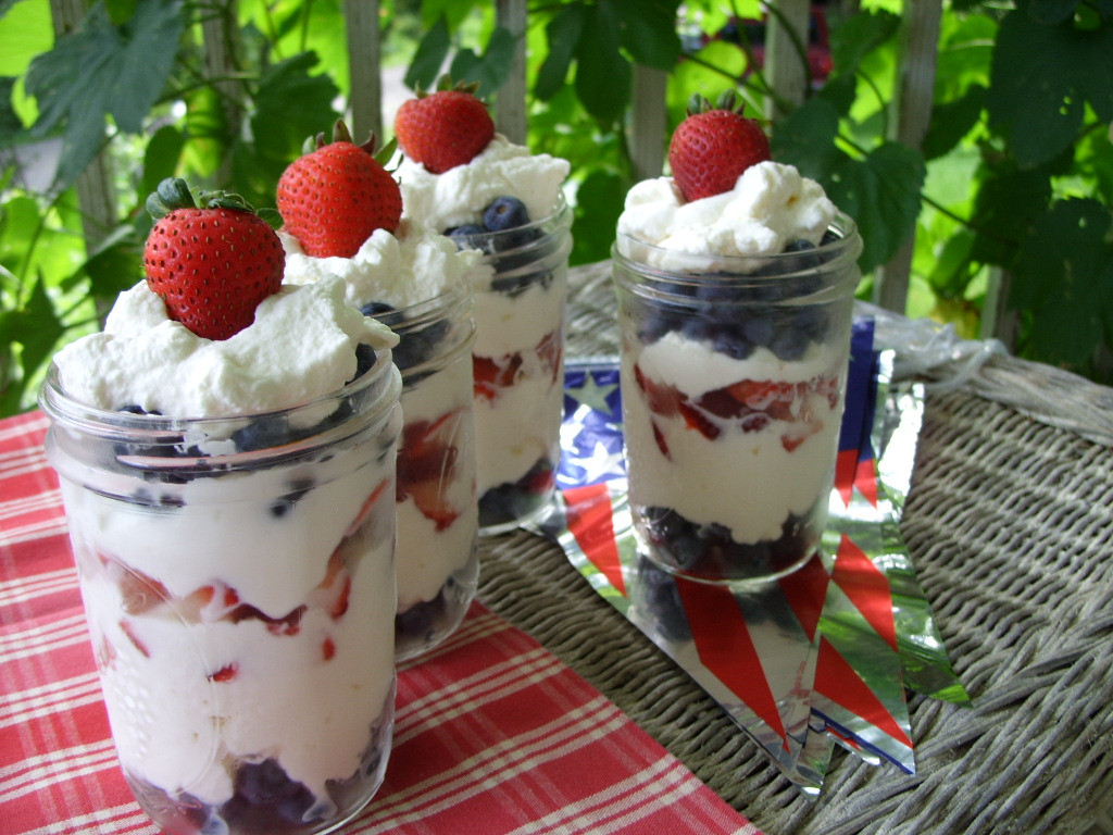 Whipped Cream Desserts
 4th of July Fruit and Whipped Cream Dessert in a Jar