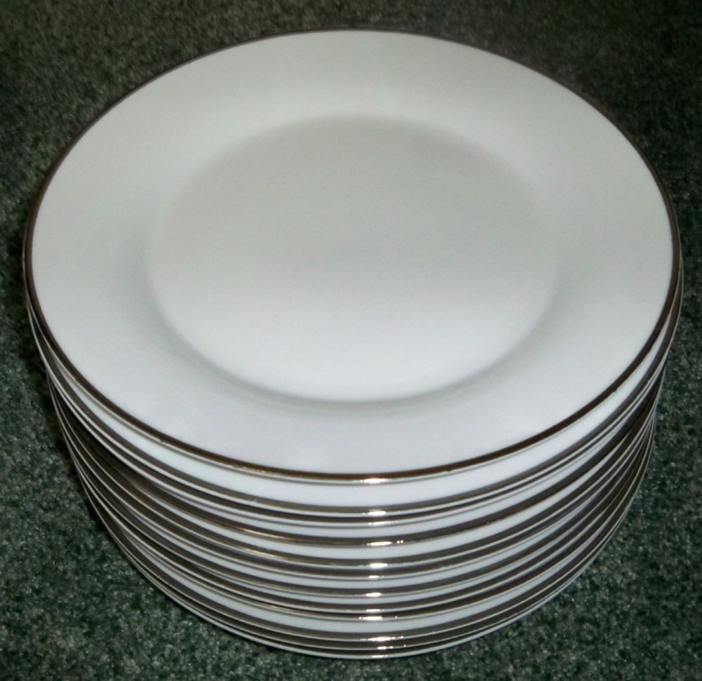 White Dinner Plates
 6 Gibson Everyday Platinum Band White Dinner Plates