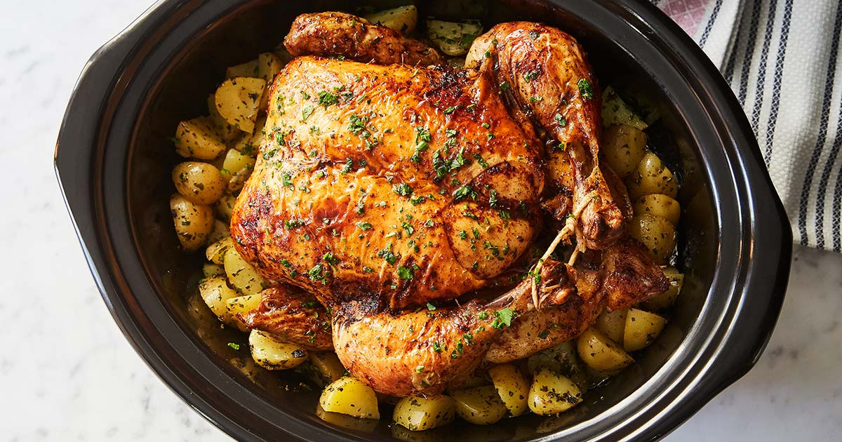 Whole Chicken In Slow Cooker
 Slow Cooker Whole Chicken with Potatoes PureWow
