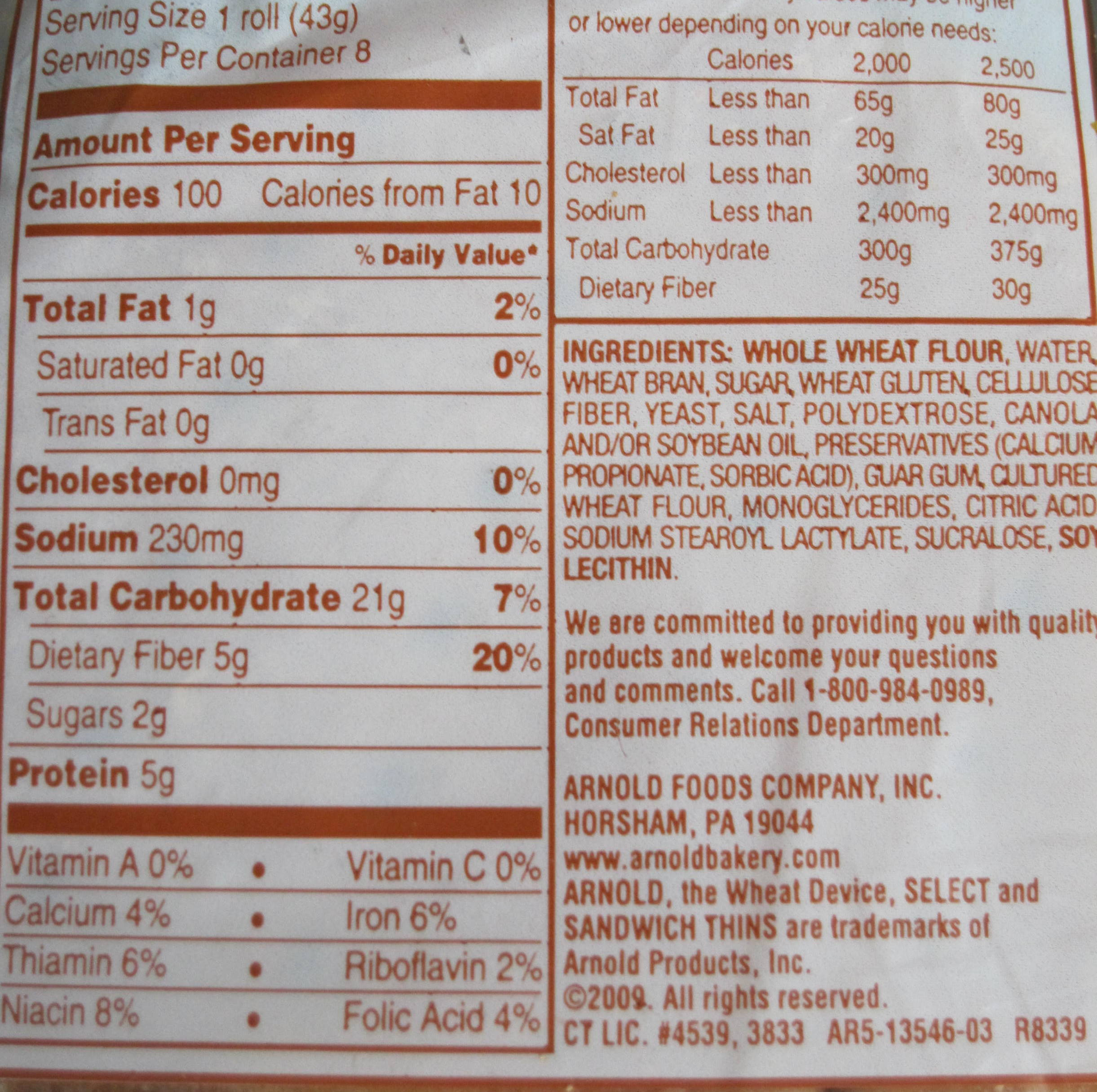 Whole Grain Bread Nutrition
 Arnold 100 Whole Wheat Bread Nutrition Facts