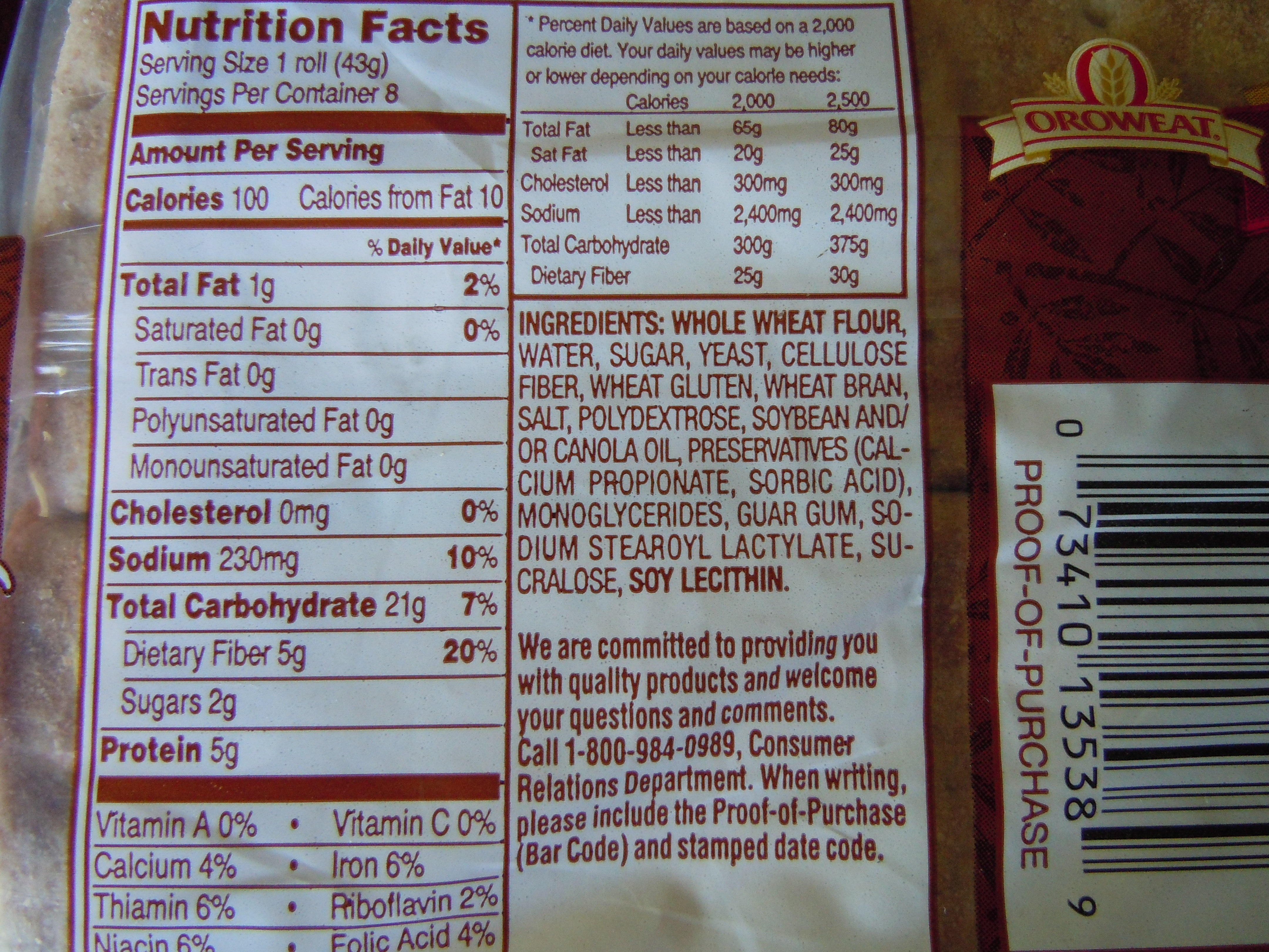 Whole Grain Bread Nutrition Facts
 Oroweat Whole Wheat Bread Nutrition Label Nutrition Ftempo