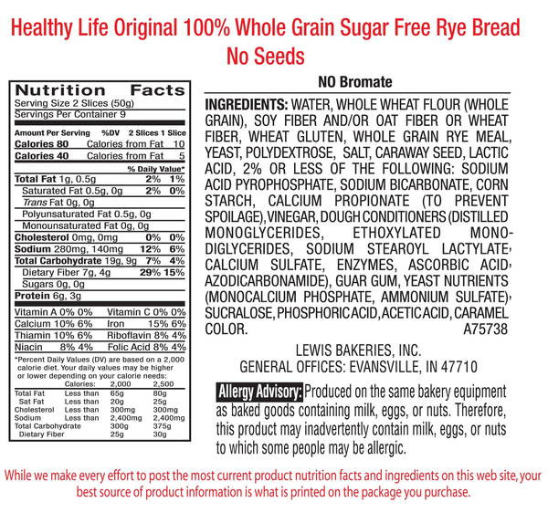 Whole Grain Bread Nutrition
 Healthy Life Bread Whole Grain Rye Bread