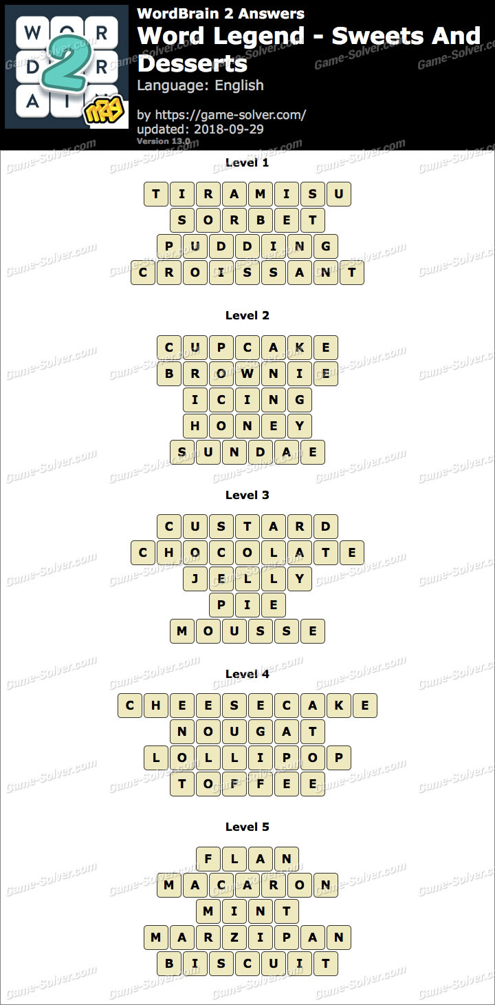 Wordbrain 2 Sweets And Desserts
 Wordbrain 2 Word Legend Sweets and Desserts Answers Game