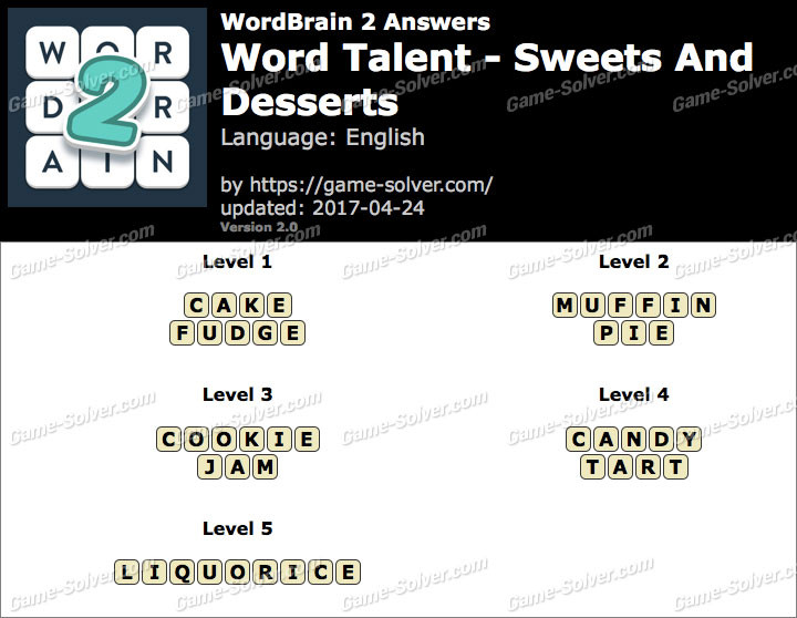 Wordbrain 2 Sweets And Desserts
 Wordbrain 2 Word Talent Sweets and Desserts Answers Game