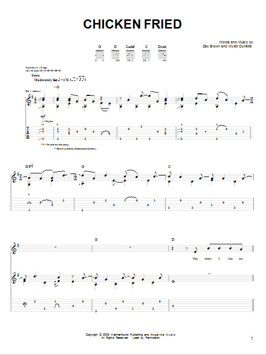 Zac Brown Chicken Fried
 Chicken Fried sheet music by Zac Brown Band Easy Guitar