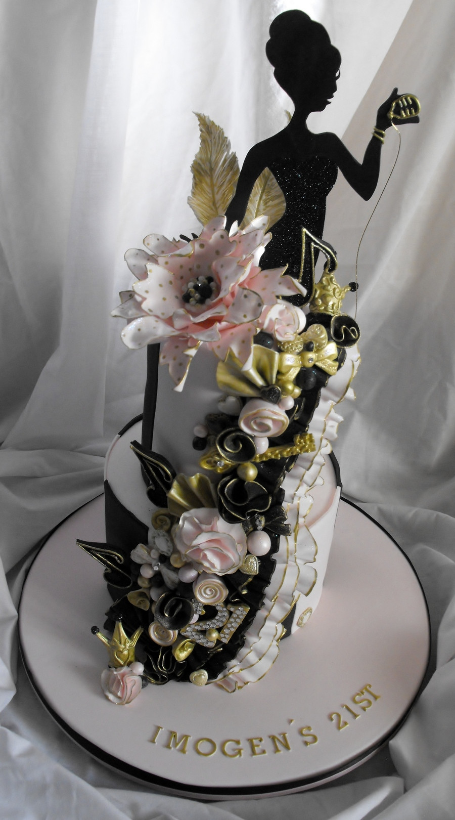 21St Birthday Cake
 2 Tier Pink Black And Gold 21St Birthday Cake