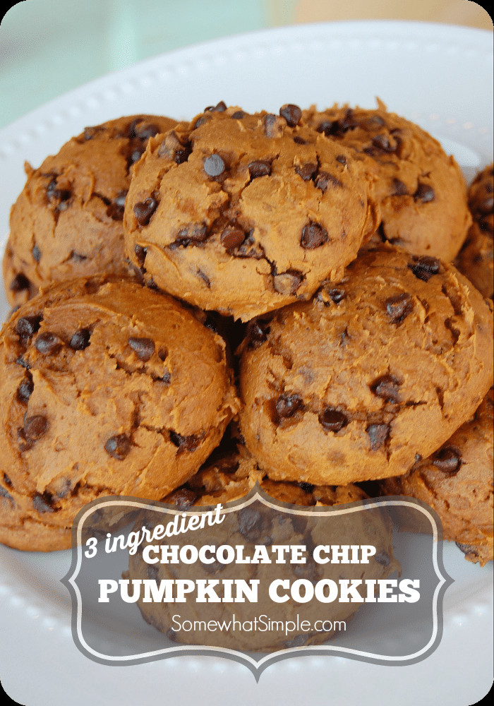 3 Ingredient Chocolate Chip Cookies
 3 Ingre nt Chocolate Chip Pumpkin Cookies Somewhat Simple