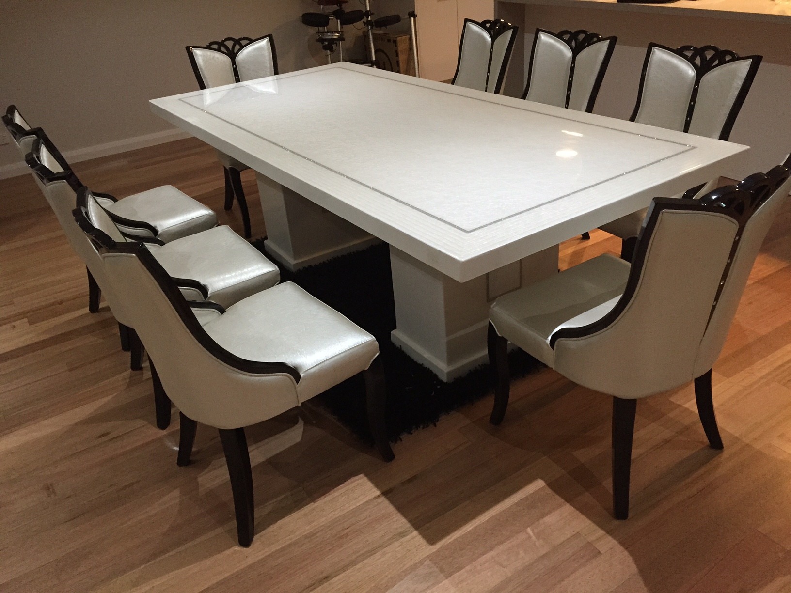 8 Chair Dinner Table
 Bianca Marble Dining table with 8 Chairs