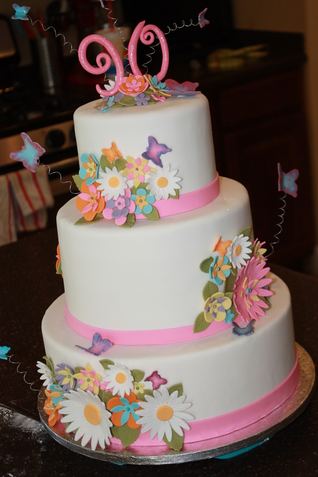 90Th Birthday Cake
 The Good Apple Flowers and Butterflies 90th Birthday Cake