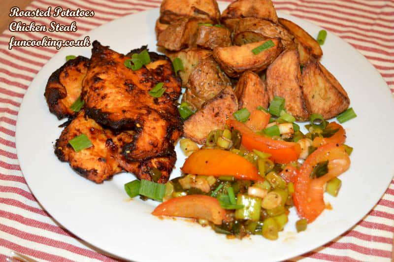 Air Fryer Roasted Potatoes
 Air Fried roasted potatoes with Chicken Steak and BBQ