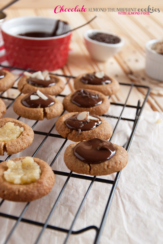 Almond Thumbprint Cookies
 Chocolate almond thumbprint cookies with almond paste